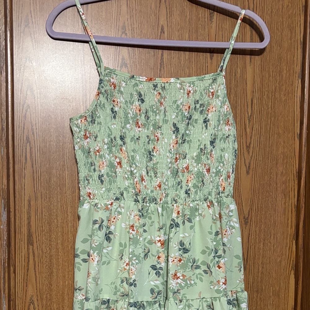 Floral Smocked Midi Dress in Light Green